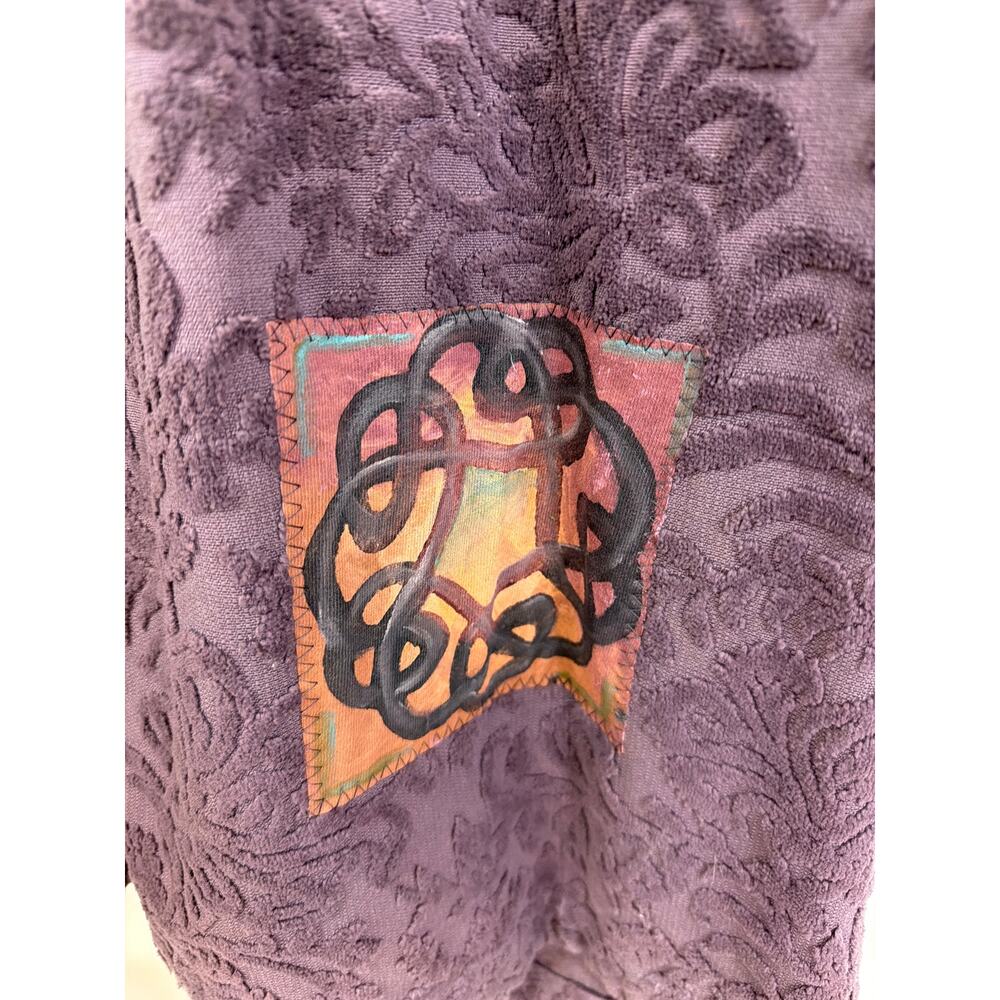 Blue Fish Vintage Purple Embossed Floral Patched Long Duster Jacket Size 0 MED - Picture 7 of 12